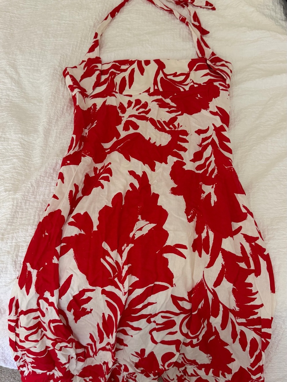 Zara Red and White Floral Halter Top